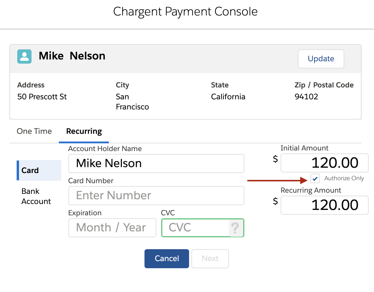 Authorize Initial Payment while Setting up Recurring Billing