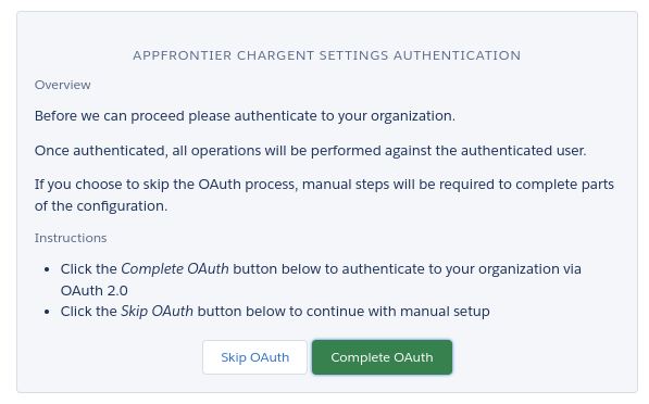 What is AppFrontier Chargent Settings Authentication?